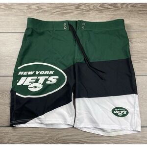 NFL Team Apparel New York Jets Logo Board Shorts Black Green Size 36 New